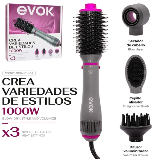 Cepillo Secador de Cabello 1000W EVOK